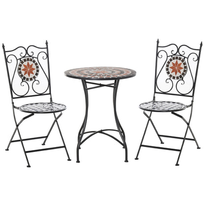 Garden Seating Group 3-piece Mosaic Table Dining Set Balcony Furniture Set Garden Furniture Set 1 Table+2 foldable Chairs Patio Metal Multicolor