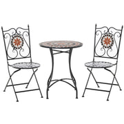 Garden Seating Group 3-piece Mosaic Table Dining Set Balcony Furniture Set Garden Furniture Set 1 Table+2 foldable Chairs Patio Metal Multicolor