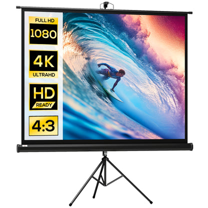 84-Inch Projection Screen with Adjustable Height Tripod Stand, 4K HD 4:3 Screen Ideal for Home Cinema, Indoor/Outdoor Movies