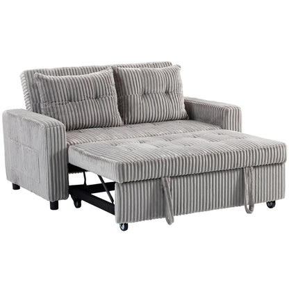 2-Seater Convertible Sofa Bed, Corduroy Upholstery, Light Gray