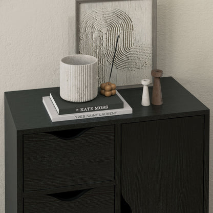 Modern Storage Cabinet Sideboard with 1 Cupboard and 4 Drawers - Wood - for Living Room, Kitchen, Entryway, Dining Room - Black