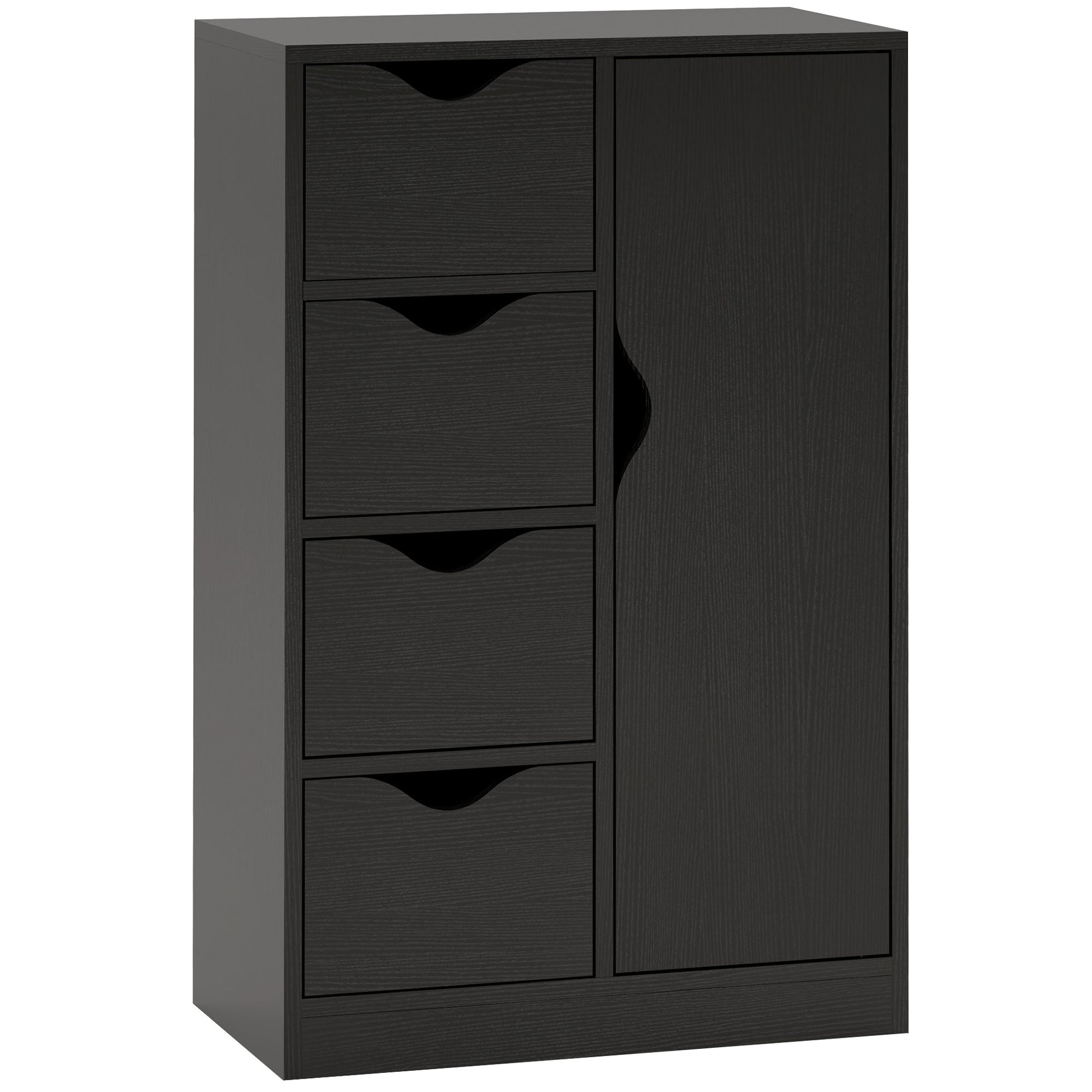 Modern Storage Cabinet Sideboard with 1 Cupboard and 4 Drawers - Wood - for Living Room, Kitchen, Entryway, Dining Room - Black
