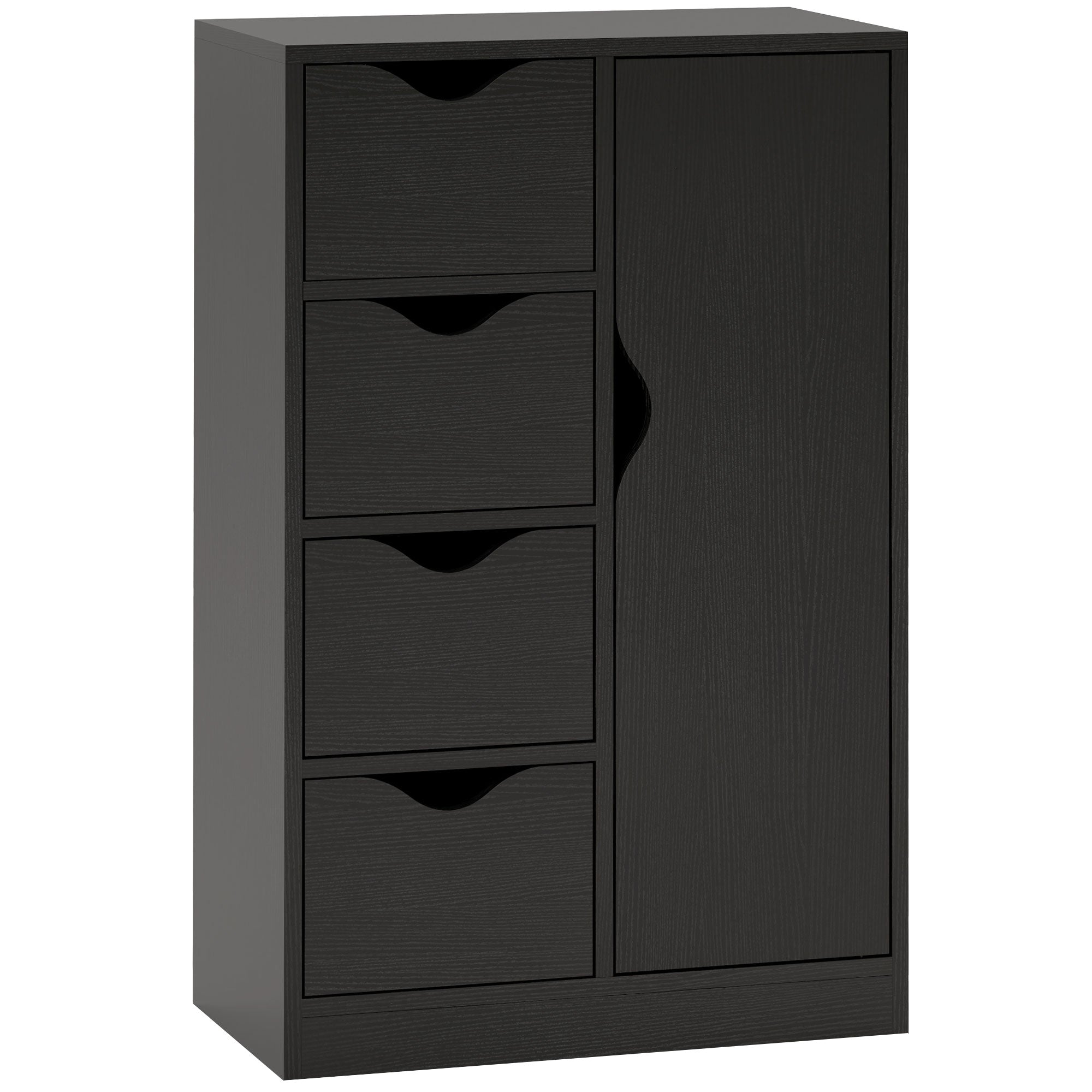 Modern Storage Cabinet Sideboard with 1 Cupboard and 4 Drawers - Wood - for Living Room, Kitchen, Entryway, Dining Room - Black