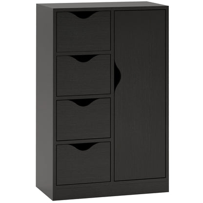 Modern Storage Cabinet Sideboard with 1 Cupboard and 4 Drawers - Wood - for Living Room, Kitchen, Entryway, Dining Room - Black