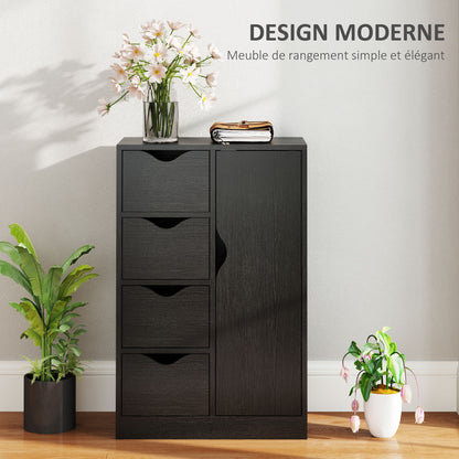Modern Storage Cabinet Sideboard with 1 Cupboard and 4 Drawers - Wood - for Living Room, Kitchen, Entryway, Dining Room - Black