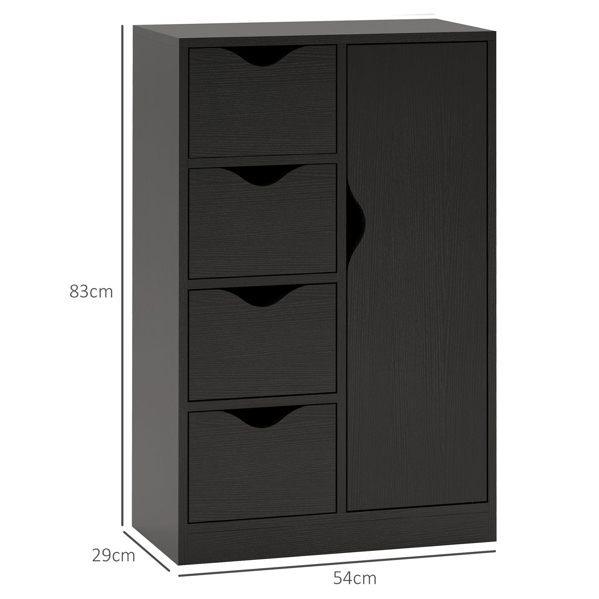 Modern Storage Cabinet Sideboard with 1 Cupboard and 4 Drawers - Wood - for Living Room, Kitchen, Entryway, Dining Room - Black