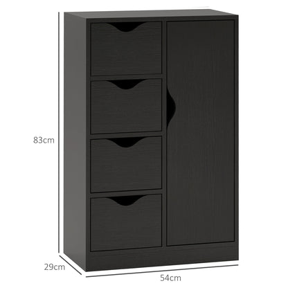 Modern Storage Cabinet Sideboard with 1 Cupboard and 4 Drawers - Wood - for Living Room, Kitchen, Entryway, Dining Room - Black