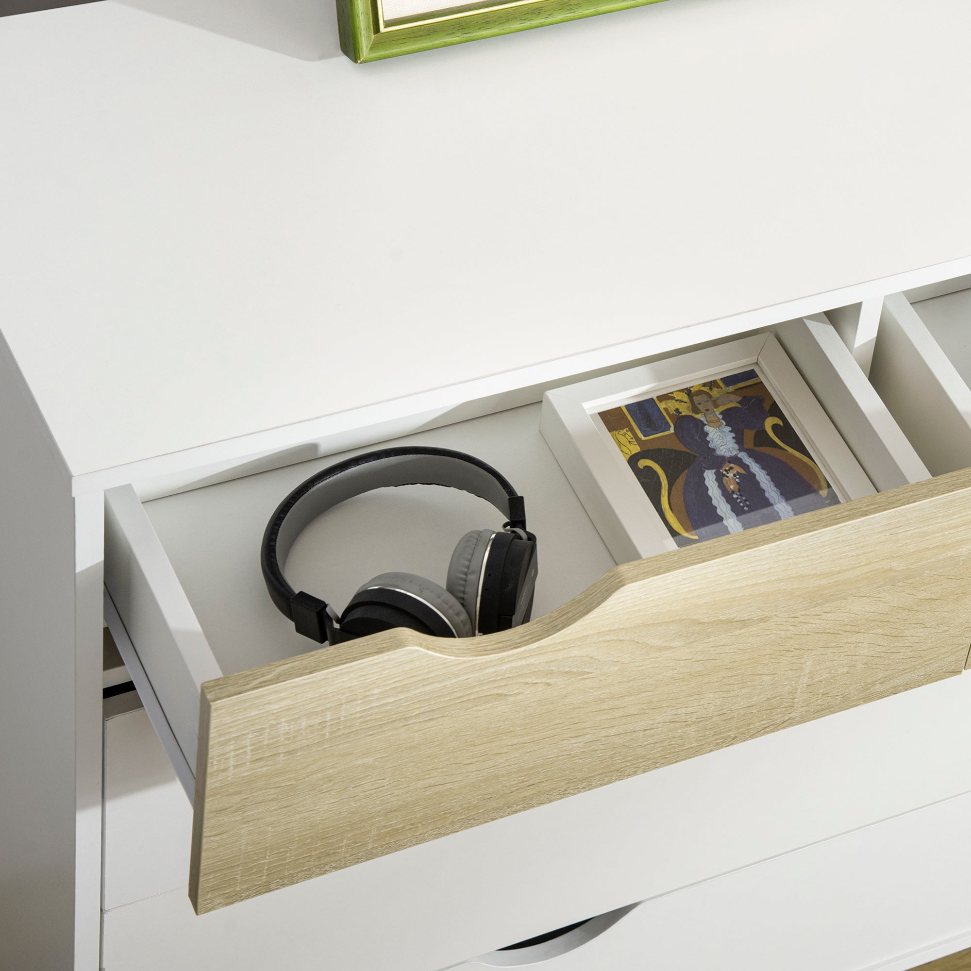 Scandinavian Design 5-Drawer Chest of Drawers Storage Unit Particle Boards 99 x 39 x 101 cm White Light Oak