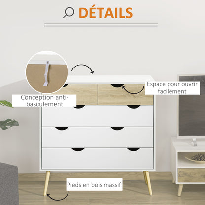 Scandinavian Design 5-Drawer Chest of Drawers Storage Unit Particle Boards 99 x 39 x 101 cm White Light Oak