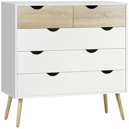 Scandinavian Design 5-Drawer Chest of Drawers Storage Unit Particle Boards 99 x 39 x 101 cm White Light Oak