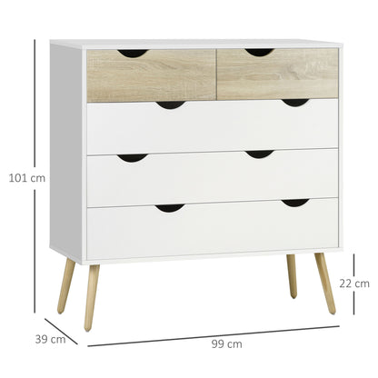 Scandinavian Design 5-Drawer Chest of Drawers Storage Unit Particle Boards 99 x 39 x 101 cm White Light Oak