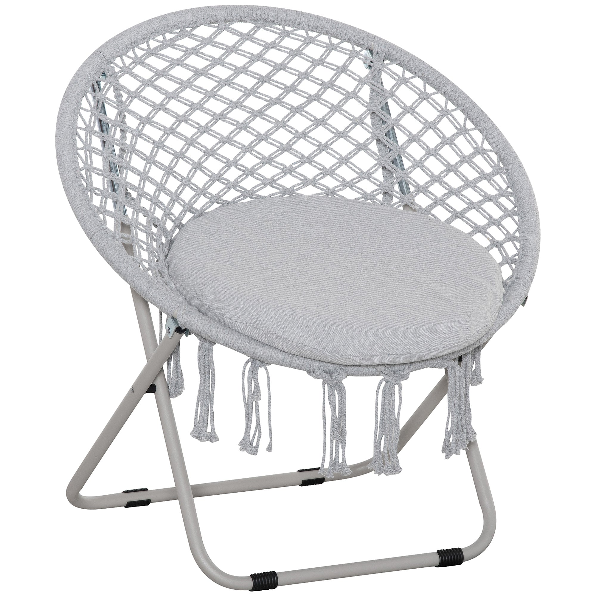 Garden Round Moon Chair Folding Papasan Chair Macrame Cotton Polyester Gray