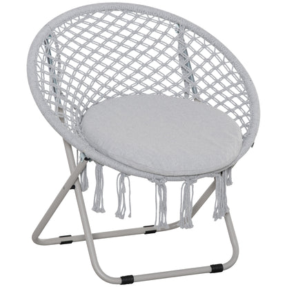 Garden Round Moon Chair Folding Papasan Chair Macrame Cotton Polyester Gray