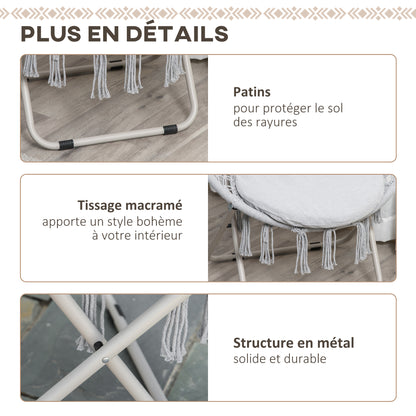 Garden Round Moon Chair Folding Papasan Chair Macrame Cotton Polyester Gray