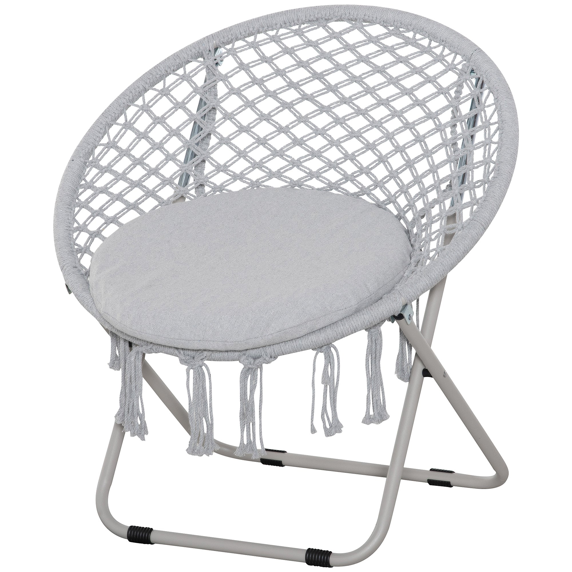 Garden Round Moon Chair Folding Papasan Chair Macrame Cotton Polyester Gray