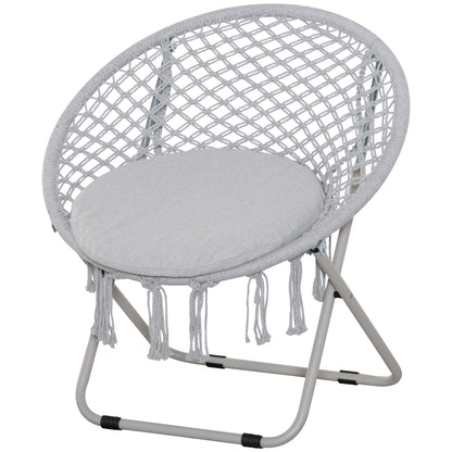 Garden Round Moon Chair Folding Papasan Chair Macrame Cotton Polyester Gray