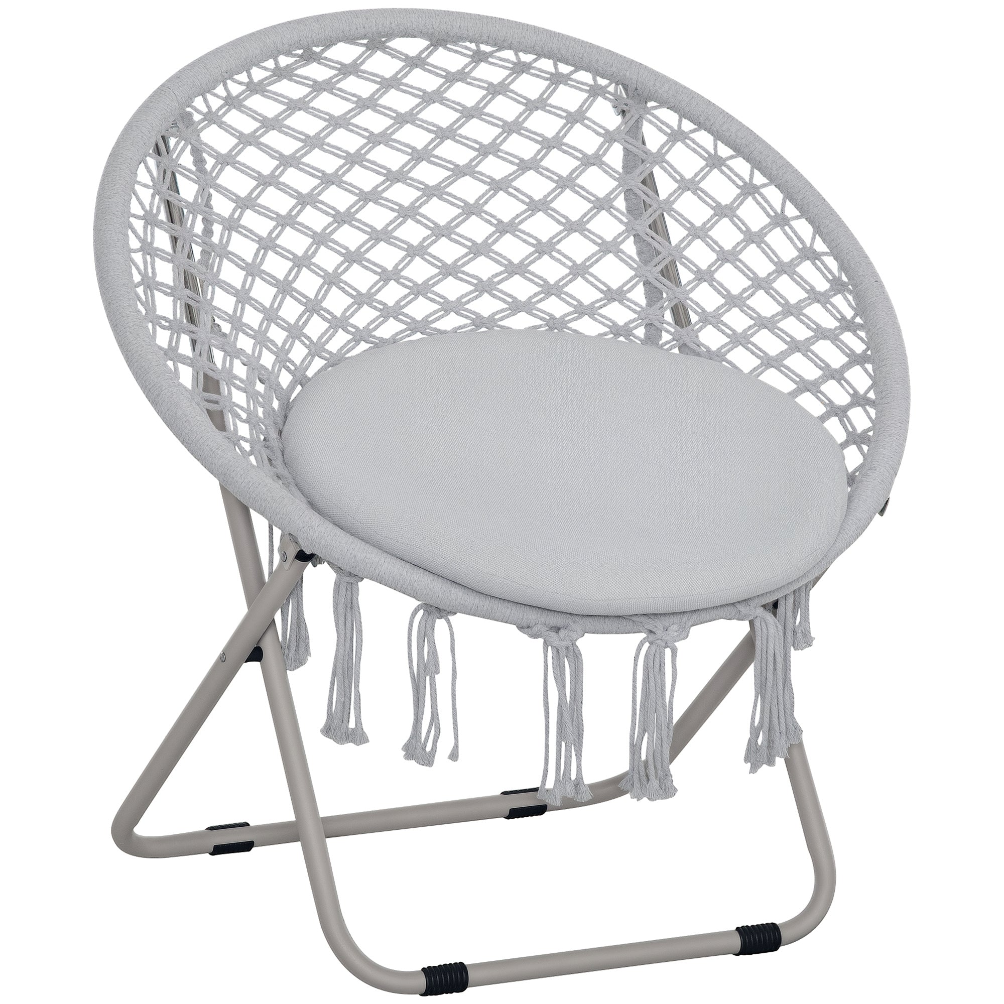 Garden Round Moon Chair Folding Papasan Chair Macrame Cotton Polyester Gray