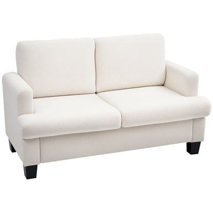 2-Seater Chenille Sofa with Armrests, Modern 2-Seater Sofa with Wooden Legs and Removable Washable Cushions for Living Room, Lounge, Home and Office, 138x70x80 cm, Cream