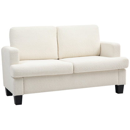 2-Seater Chenille Sofa with Armrests, Modern 2-Seater Sofa with Wooden Legs and Removable Washable Cushions for Living Room, Lounge, Home and Office, 138x70x80 cm, Cream