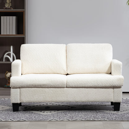 2-Seater Chenille Sofa with Armrests, Modern 2-Seater Sofa with Wooden Legs and Removable Washable Cushions for Living Room, Lounge, Home and Office, 138x70x80 cm, Cream