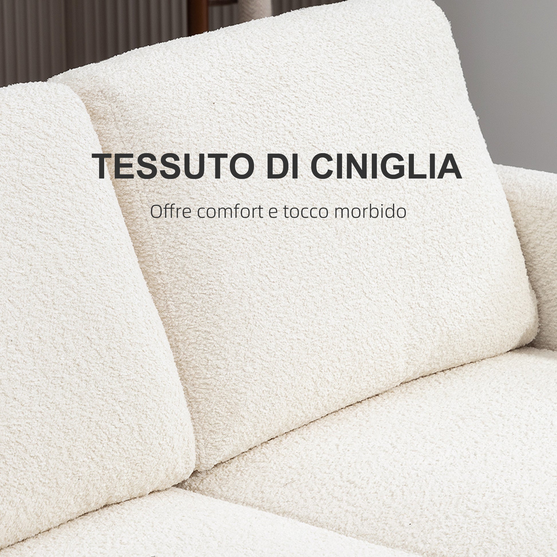 2-Seater Chenille Sofa with Armrests, Modern 2-Seater Sofa with Wooden Legs and Removable Washable Cushions for Living Room, Lounge, Home and Office, 138x70x80 cm, Cream