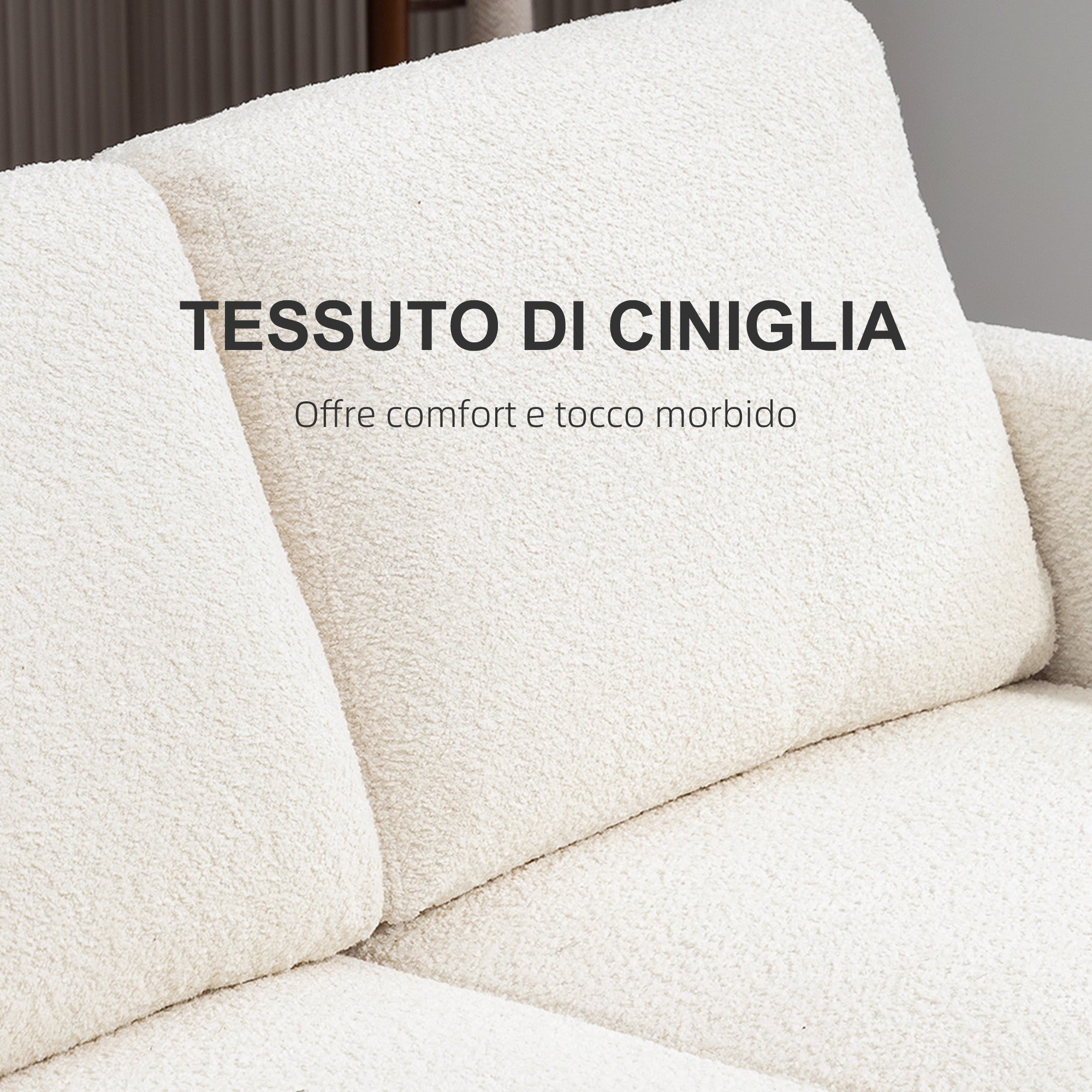 2-Seater Chenille Sofa with Armrests, Modern 2-Seater Sofa with Wooden Legs and Removable Washable Cushions for Living Room, Lounge, Home and Office, 138x70x80 cm, Cream