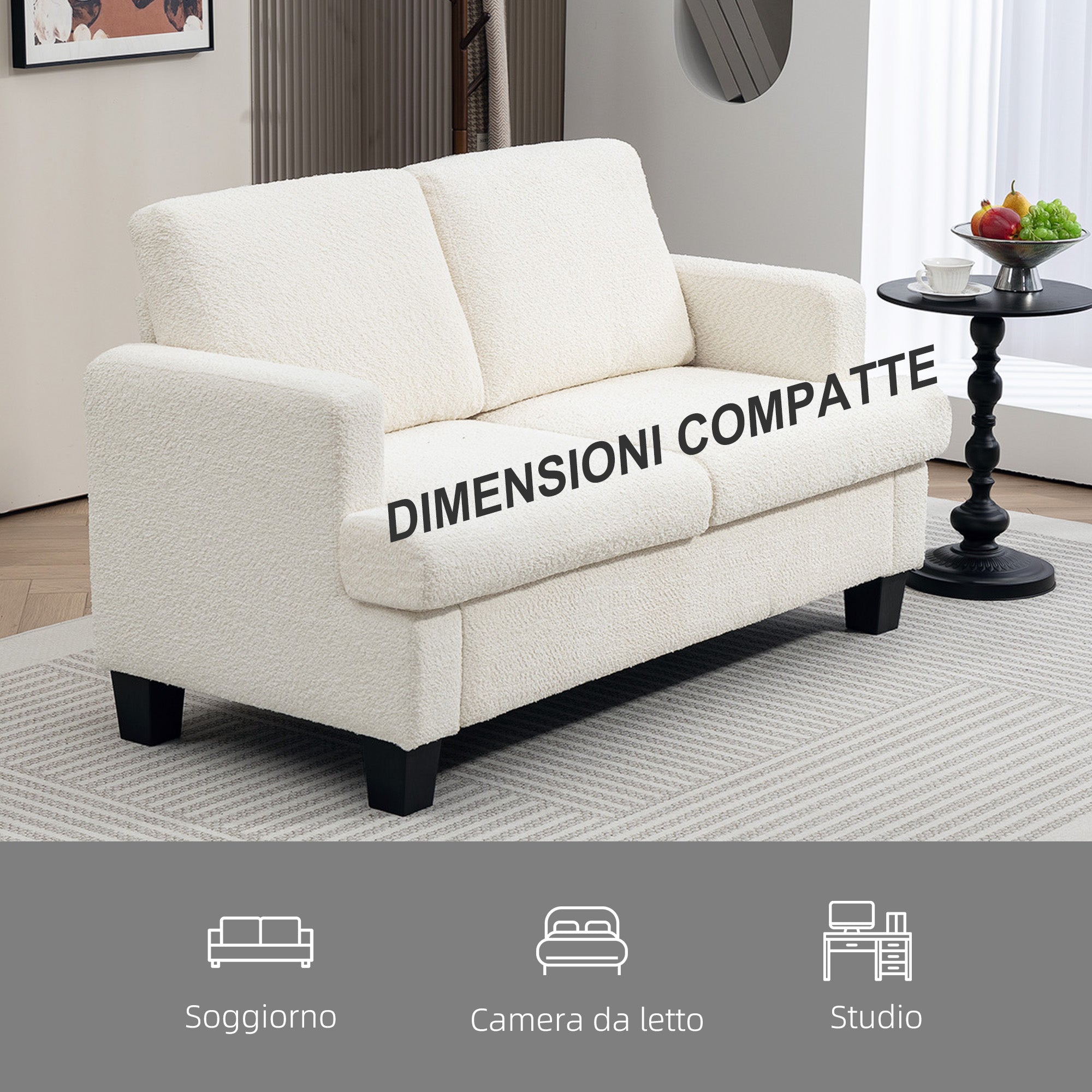 2-Seater Chenille Sofa with Armrests, Modern 2-Seater Sofa with Wooden Legs and Removable Washable Cushions for Living Room, Lounge, Home and Office, 138x70x80 cm, Cream