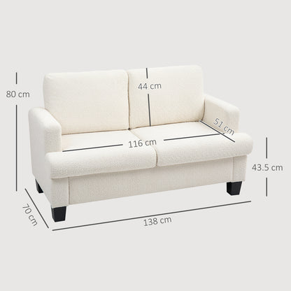 2-Seater Chenille Sofa with Armrests, Modern 2-Seater Sofa with Wooden Legs and Removable Washable Cushions for Living Room, Lounge, Home and Office, 138x70x80 cm, Cream