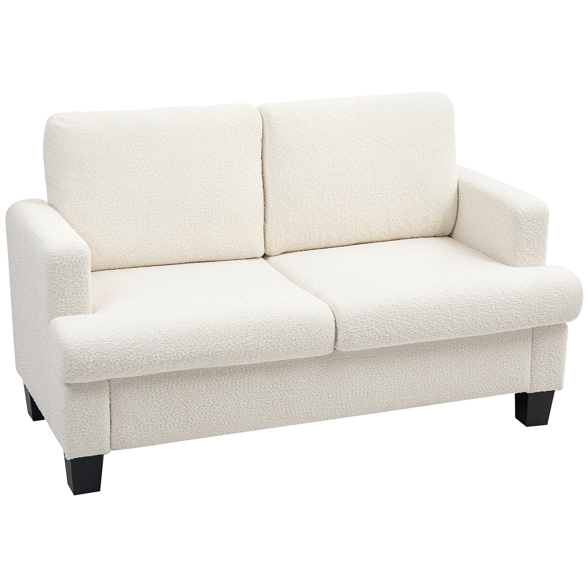 2-Seater Chenille Sofa with Armrests, Modern 2-Seater Sofa with Wooden Legs and Removable Washable Cushions for Living Room, Lounge, Home and Office, 138x70x80 cm, Cream