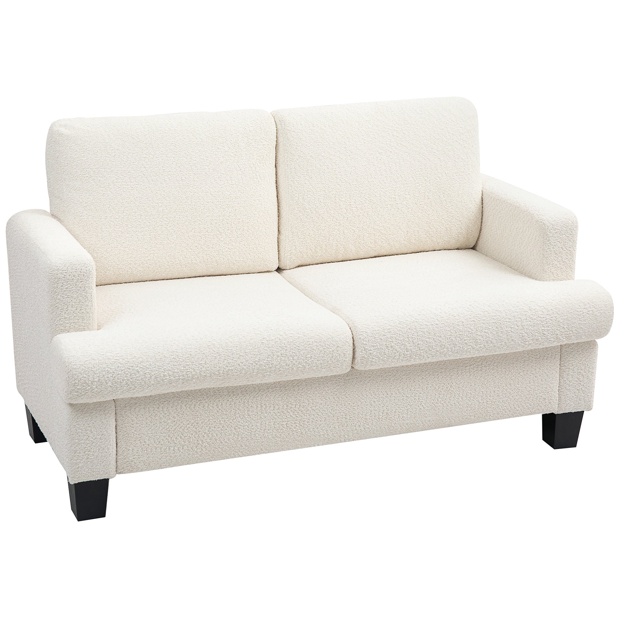 2-Seater Chenille Sofa with Armrests, Modern 2-Seater Sofa with Wooden Legs and Removable Washable Cushions for Living Room, Lounge, Home and Office, 138x70x80 cm, Cream