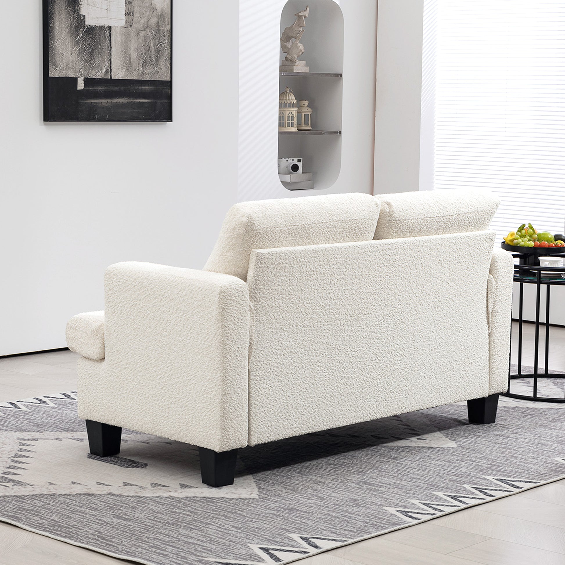 2-Seater Chenille Sofa with Armrests, Modern 2-Seater Sofa with Wooden Legs and Removable Washable Cushions for Living Room, Lounge, Home and Office, 138x70x80 cm, Cream