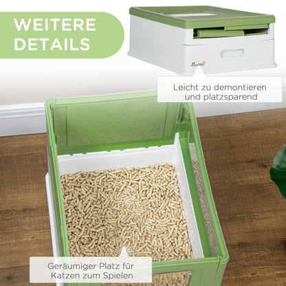 Cat Litter Box with Lid Hooded Cat Toilet Scoop Pull-Out Tray Cat Litter Box for Cats up to 5 kg 47.5 x 35.5 x 36.7 cm White+Green