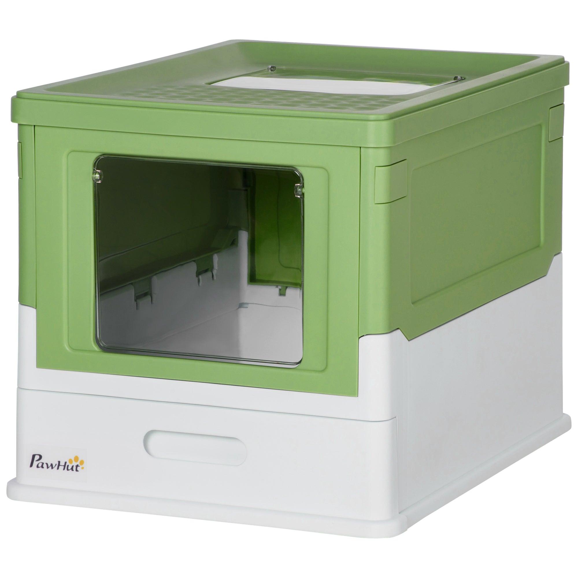 Cat Litter Box with Lid Hooded Cat Toilet Scoop Pull-Out Tray Cat Litter Box for Cats up to 5 kg 47.5 x 35.5 x 36.7 cm White+Green