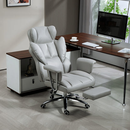 Office Chair with Reclining Function, Ergonomic Desk Chair, Height Adjustable Swivel Chair with Footrest, Padded, Holds Up to 120 kg, for Office, Study Room, Light Gray