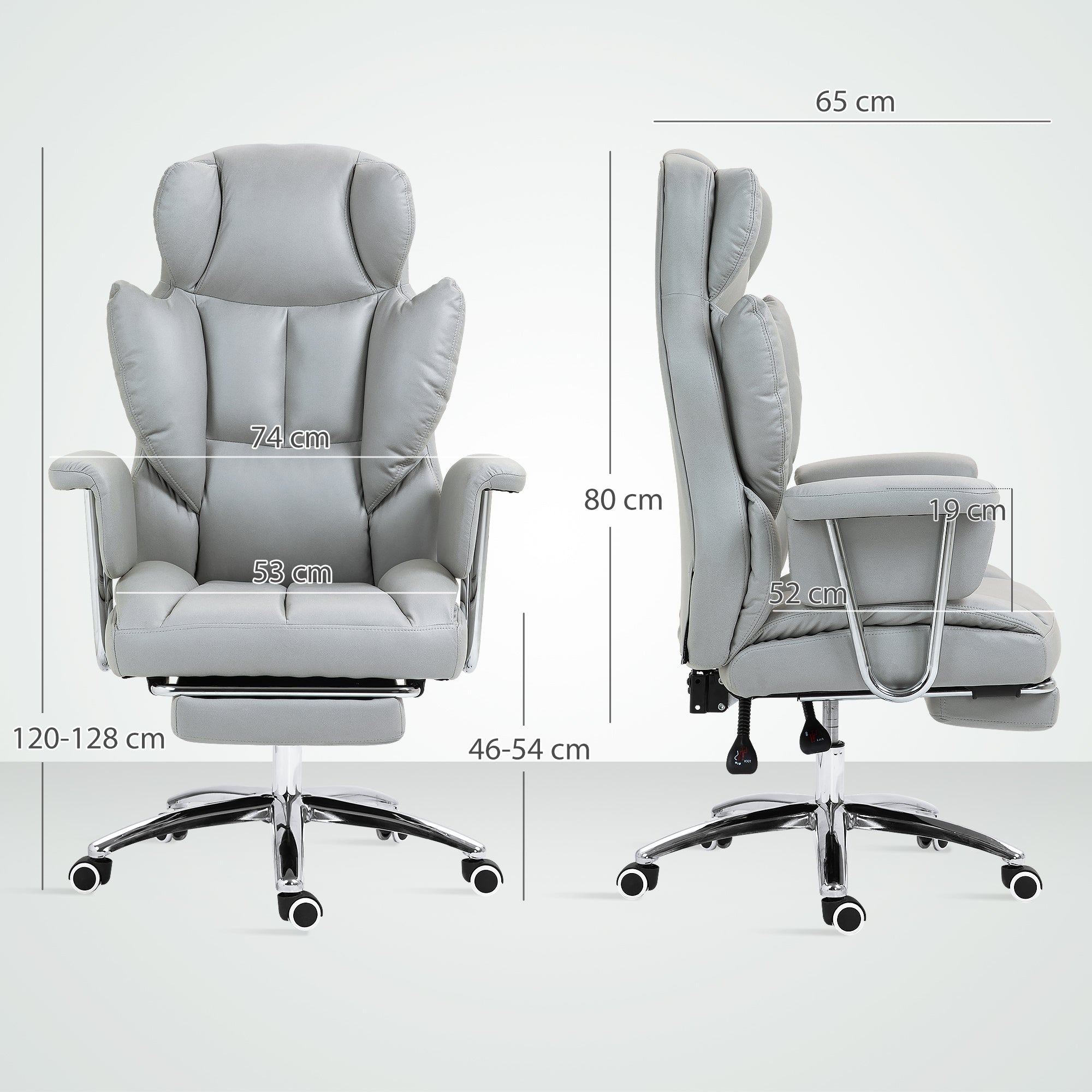 Office Chair with Reclining Function, Ergonomic Desk Chair, Height Adjustable Swivel Chair with Footrest, Padded, Holds Up to 120 kg, for Office, Study Room, Light Gray