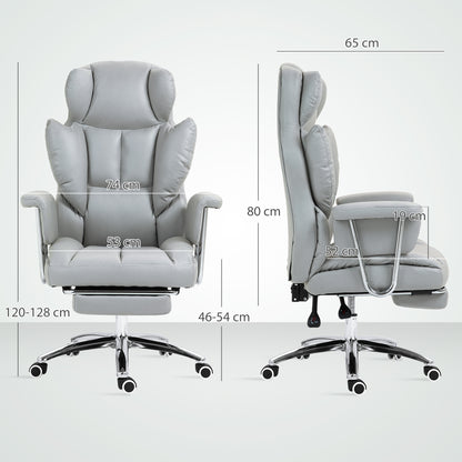 Office Chair with Reclining Function, Ergonomic Desk Chair, Height Adjustable Swivel Chair with Footrest, Padded, Holds Up to 120 kg, for Office, Study Room, Light Gray