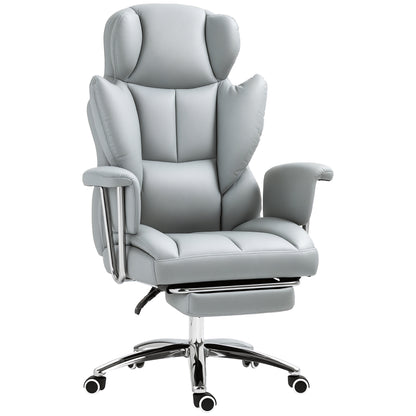Office Chair with Reclining Function, Ergonomic Desk Chair, Height Adjustable Swivel Chair with Footrest, Padded, Holds Up to 120 kg, for Office, Study Room, Light Gray