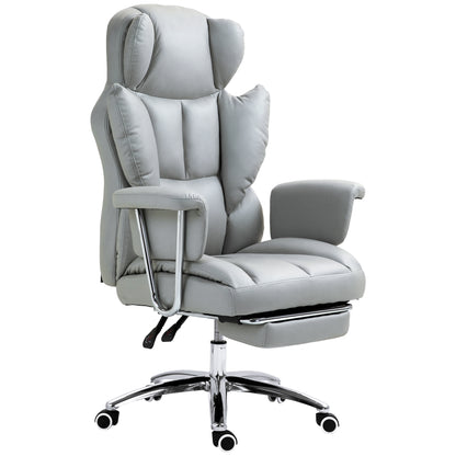 Office Chair with Reclining Function, Ergonomic Desk Chair, Height Adjustable Swivel Chair with Footrest, Padded, Holds Up to 120 kg, for Office, Study Room, Light Gray