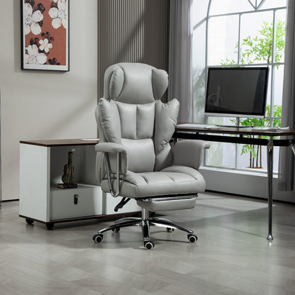 Office Chair with Reclining Function, Ergonomic Desk Chair, Height Adjustable Swivel Chair with Footrest, Padded, Holds Up to 120 kg, for Office, Study Room, Light Gray