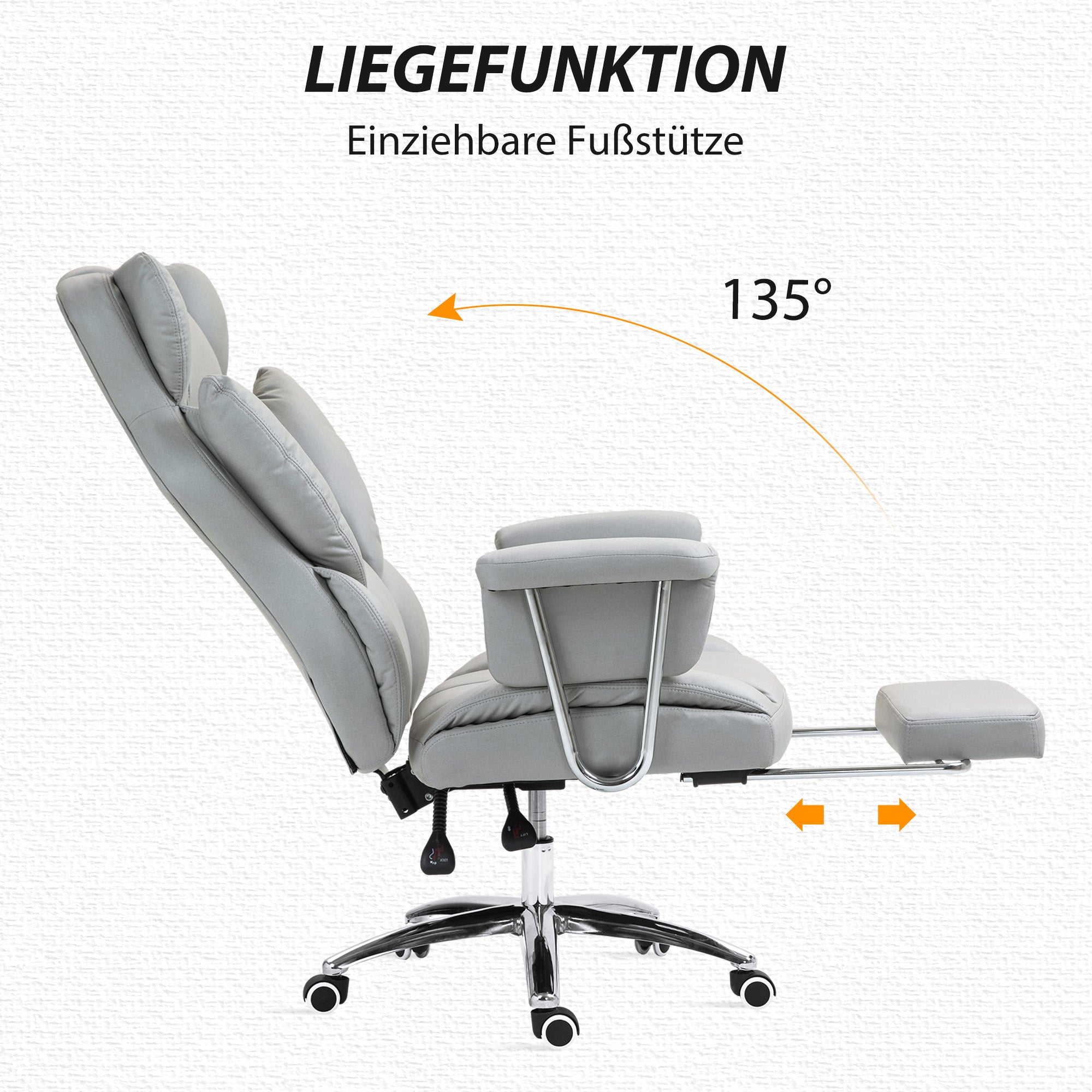 Office Chair with Reclining Function, Ergonomic Desk Chair, Height Adjustable Swivel Chair with Footrest, Padded, Holds Up to 120 kg, for Office, Study Room, Light Gray