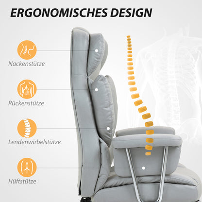 Office Chair with Reclining Function, Ergonomic Desk Chair, Height Adjustable Swivel Chair with Footrest, Padded, Holds Up to 120 kg, for Office, Study Room, Light Gray