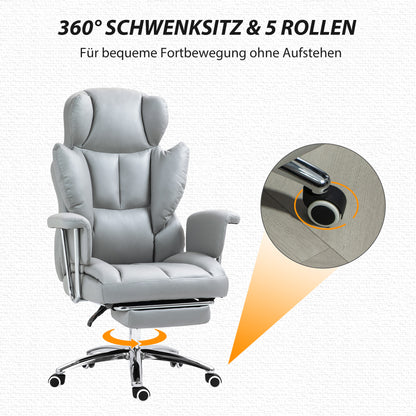 Office Chair with Reclining Function, Ergonomic Desk Chair, Height Adjustable Swivel Chair with Footrest, Padded, Holds Up to 120 kg, for Office, Study Room, Light Gray