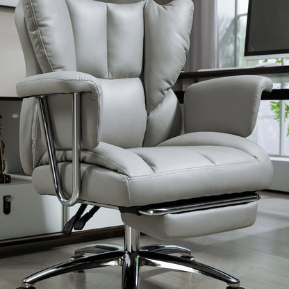 Office Chair with Reclining Function, Ergonomic Desk Chair, Height Adjustable Swivel Chair with Footrest, Padded, Holds Up to 120 kg, for Office, Study Room, Light Gray