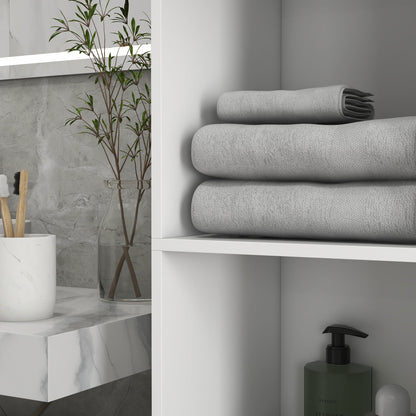 Tall Bathroom Cabinet, Glossy Finish, Adjustable Shelves, 2 Cupboards and 2 Niches, Bathroom Storage Shelf, 30 x 30 x 181.5 cm, White