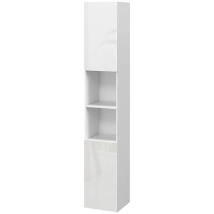 Tall Bathroom Cabinet, Glossy Finish, Adjustable Shelves, 2 Cupboards and 2 Niches, Bathroom Storage Shelf, 30 x 30 x 181.5 cm, White