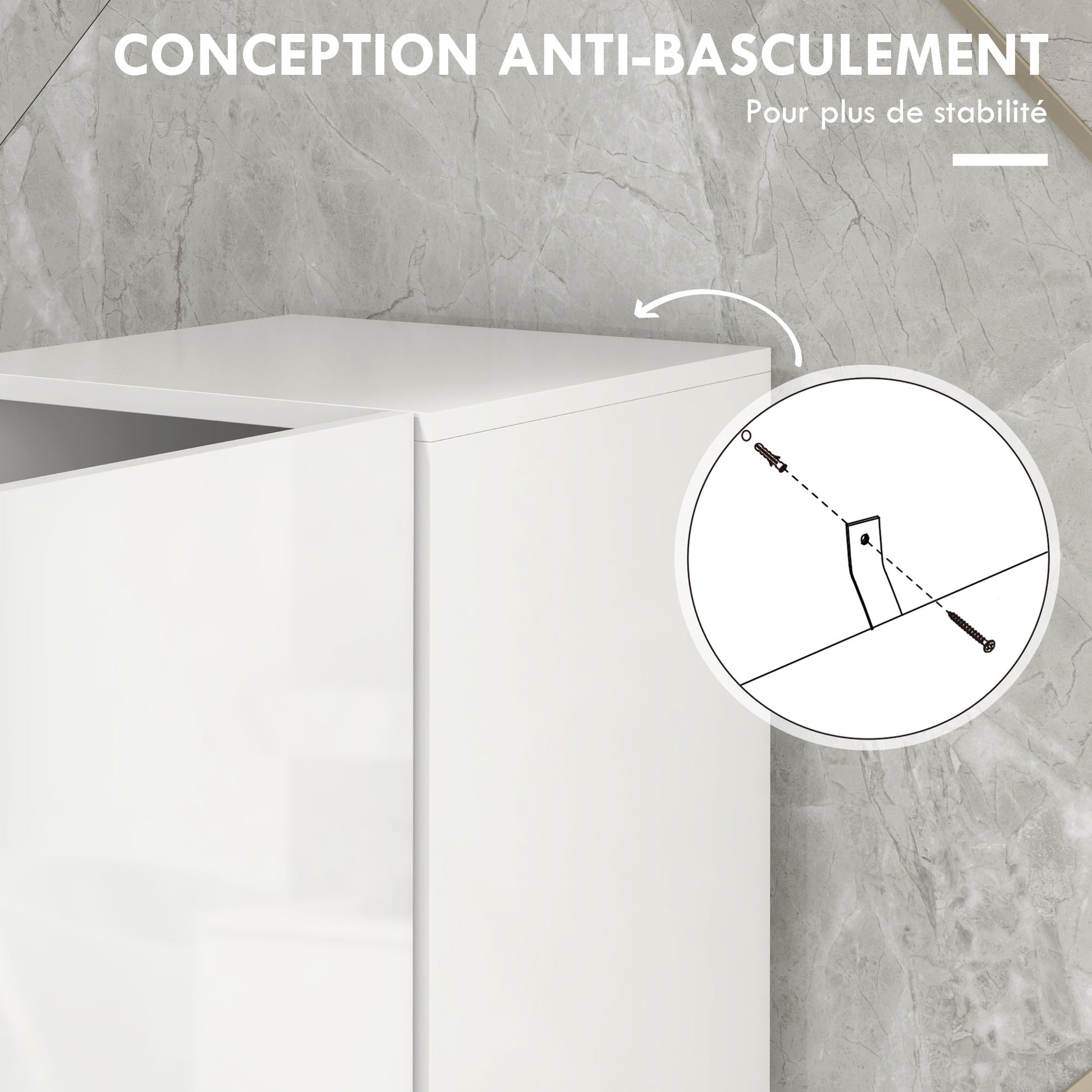 Tall Bathroom Cabinet, Glossy Finish, Adjustable Shelves, 2 Cupboards and 2 Niches, Bathroom Storage Shelf, 30 x 30 x 181.5 cm, White