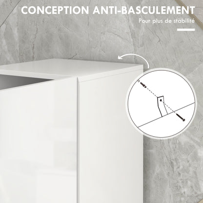 Tall Bathroom Cabinet, Glossy Finish, Adjustable Shelves, 2 Cupboards and 2 Niches, Bathroom Storage Shelf, 30 x 30 x 181.5 cm, White