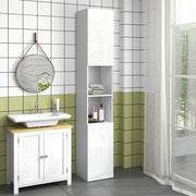 Tall Bathroom Cabinet, Glossy Finish, Adjustable Shelves, 2 Cupboards and 2 Niches, Bathroom Storage Shelf, 30 x 30 x 181.5 cm, White
