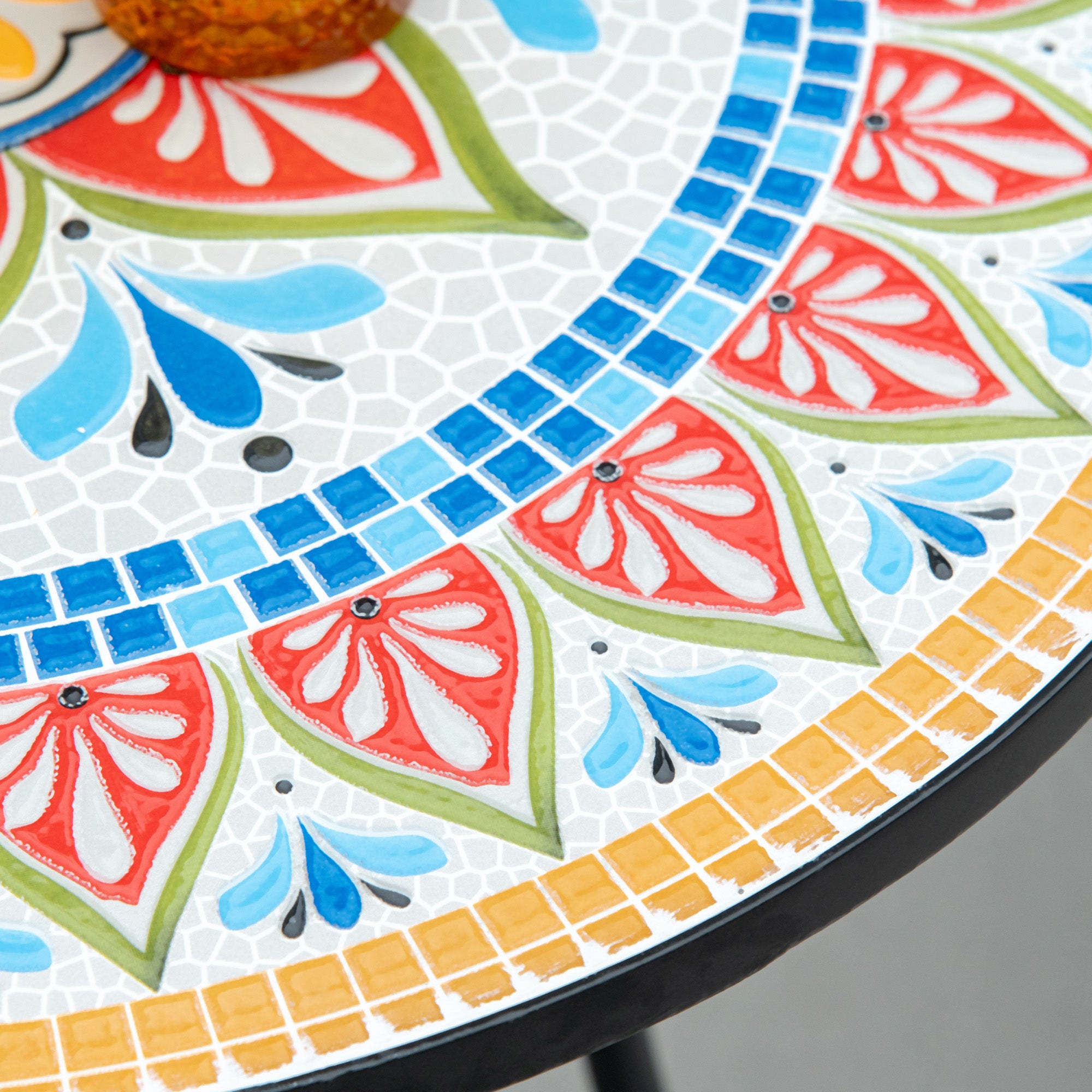 Garden Table Ø60 cm, Weatherproof Metal Patio Table, Outdoor Dining Table, Camping Side Table, Round Patio Table for Garden Terrace Balcony Red+Blue+White