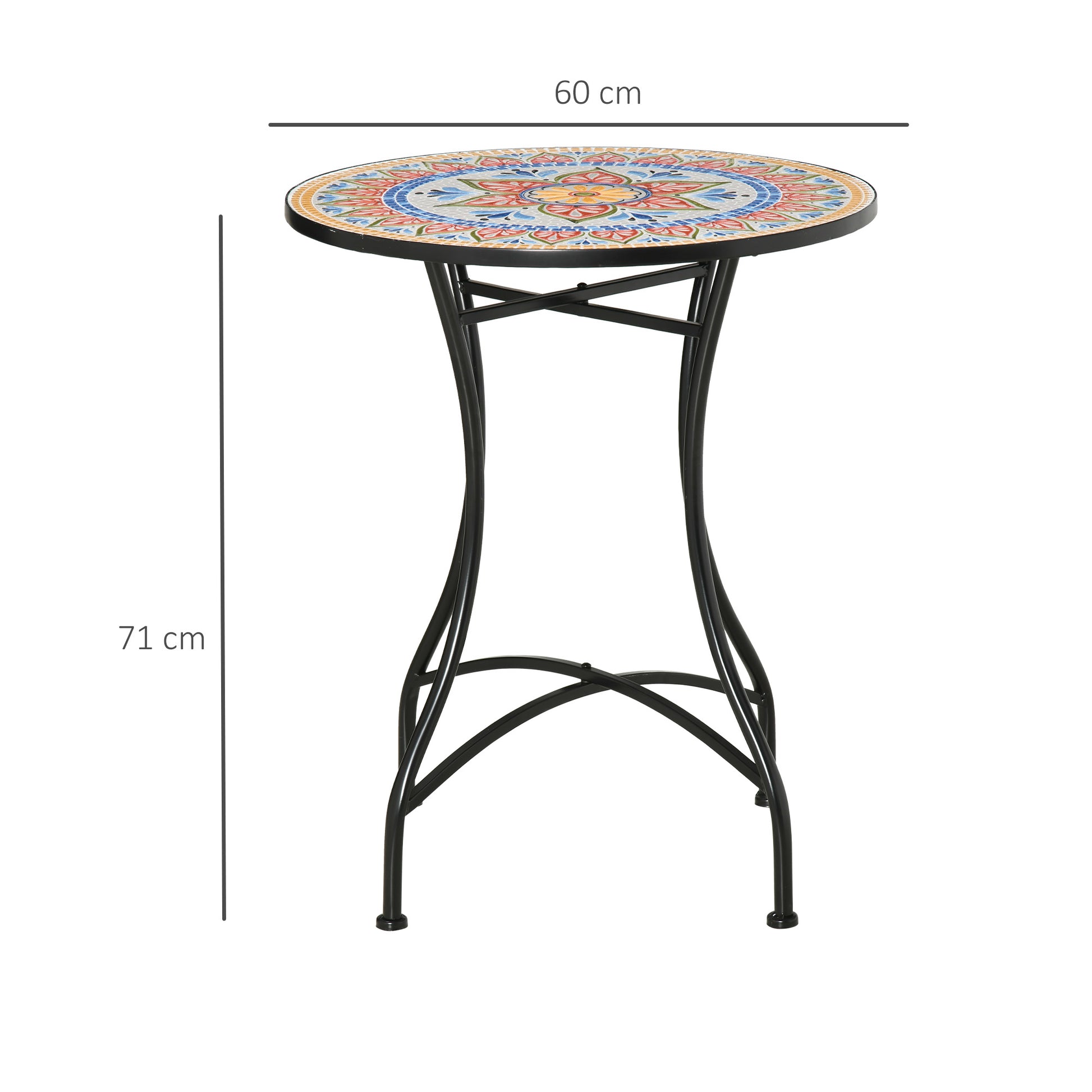 Garden Table Ø60 cm, Weatherproof Metal Patio Table, Outdoor Dining Table, Camping Side Table, Round Patio Table for Garden Terrace Balcony Red+Blue+White
